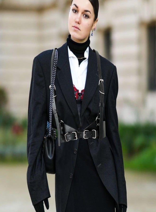 Xyulaan Body Chest Harness for Woman Fashion, Black Waist Corset Belt for Women Leather Bondage Harness Goth Belts Gothic Accessories for Woman, Wide Black Punk Rock Belt Top Vest Leather Gothic Dress Blouses - Image 3